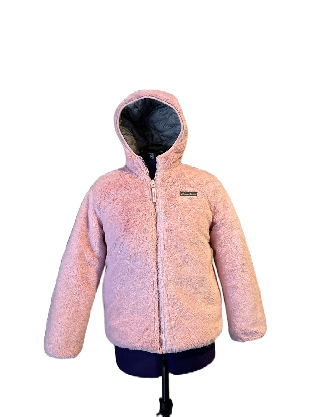 Eddie Bauer Girls Kids Pink Faux Fur Zip Up Jacket